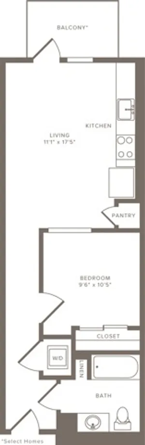 604 square foot one bedroom one bath floor plan image