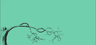 Minimalistic black tree branch design on a bright mint background, evoking a sense of nature and simplicity.