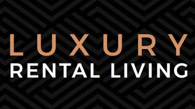 Elegant graphic design featuring the phrase 'Luxury Rental Living' set against a stylish geometric background.