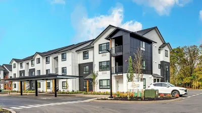 Modern apartment building exterior at The Preserve on Goodpasture 3610 Goodpasture Loop Eugene Oregon near University of Oregon