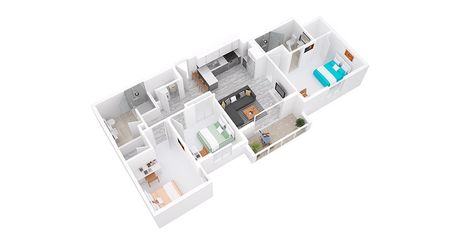 3D Floorplan depicts 3 x 2 Style A