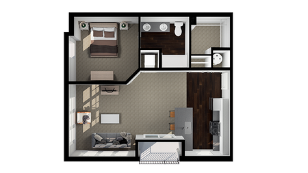 Ella floor plan, 1-bed, 1-bath rendering