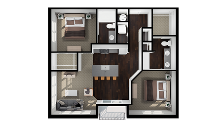 Bailey floor plan, 2-bed, 2-bath garden