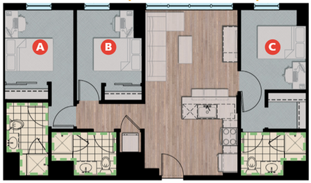 3x3 | 3 bed 3 bath | from 1,249 square feet