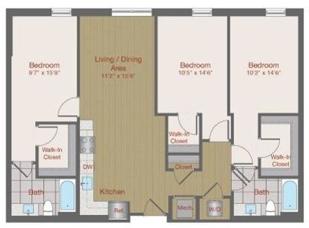 Image of 3B Three Bedroom Floor Plan | Ovation at Arrowbrook | Herndon Affordable Apartments