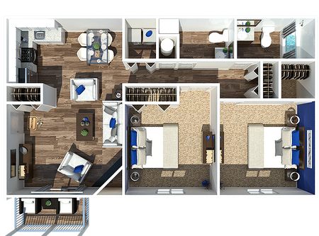 Two Bedroom | One + 1/2 Bathroom Floorplan