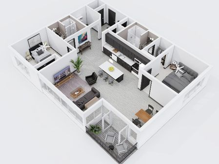 Two Bedroom, Two Bathroom City Scape 2A Layout
