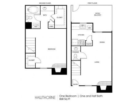 Hawthorne - One Bedroom | One and Half Bath 868 Sq Ft