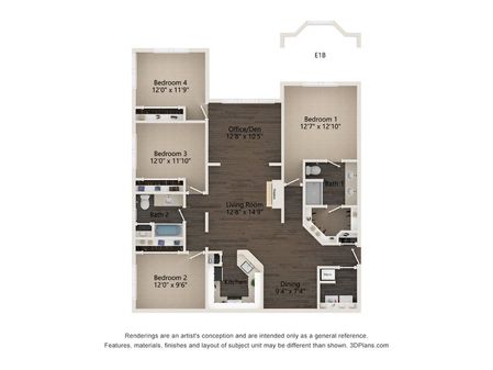 4 bedroom, 2 bathroom Matisse layout