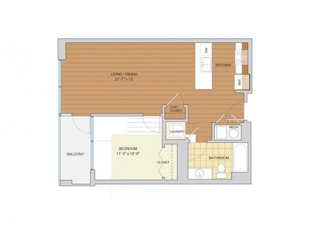 1 Bed 1 Bath Floor Plan A3