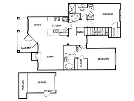 B3 two bed, two bath with attached garage, dining room and balcony