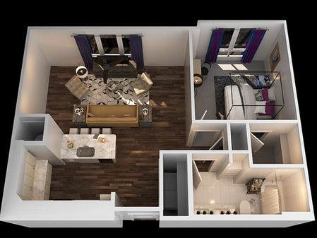 H 1 Bedroom Floor Plan | Towson Luxury Apartments | The Southerly