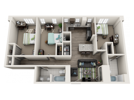 3 Bedroom Floor Plan | IU Off Campus Apartments | Avenue on College