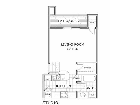 Floor plan of studio apartment at Battlefield Park