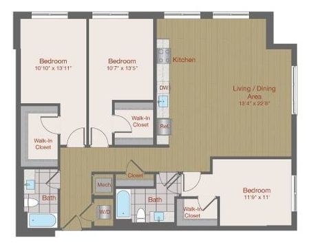 Image of 3C Three Bedroom Floor Plan | Ovation at Arrowbrook | Herndon Affordable Apartments