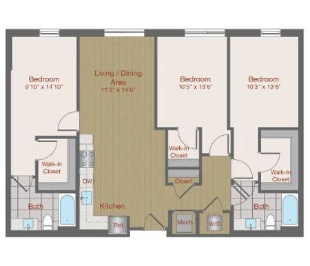 Image of 3B4 Three Bedroom Floor Plan | Ovation at Arrowbrook | Herndon Affordable Apartments