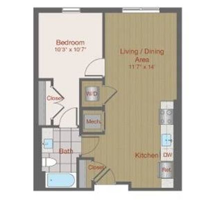 Image of 1B1 One Bedroom Floor Plan | Ovation at Arrowbrook | Herndon Affordable Apartments