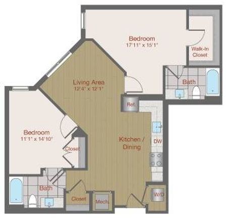 Image of 2F Two Bedroom Floor Plan | Ovation at Arrowbrook | Herndon Affordable Apartments