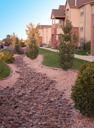 Apartment building exteriors and landscaping