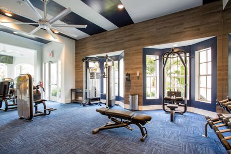 Grandeville at River Place Interior | Fitness Center | Workout Equipment | Carpet | Ceiling fan