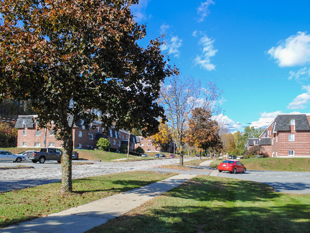 Street view  at Princeton Commons apartment community in Claremont, NH.