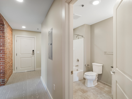 Bathroom off of Hall at Washington Mill 240 | Apartments In Lawrence, MA.