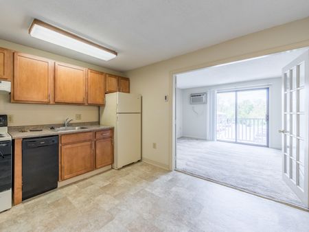Wonderfully roomy kitchen and living area  in apartment at at Westford Park apartments in Lowell, MA.