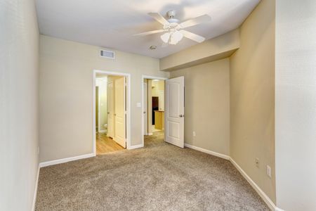 View of Bedroom, Showing Attached Bathroom, Carpet, Ceiling Fan at Cason Estates Apartments