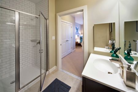 View of Bathroom, Showing Walk-In Shower, Vanity with Sink, and View of Bedroom at Parc Westborough Apartments