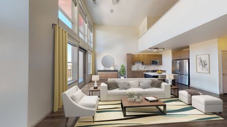 Expansive one bedroom loft home with floor to ceiling windows