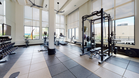 Modera Mosaic apartments in Fairfax, VA feature a fully equipped fitness center with cardio and free weights.
