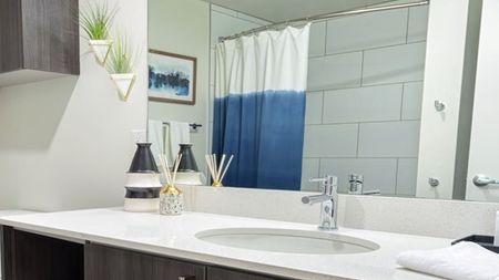 Large vanity with quartz countertop