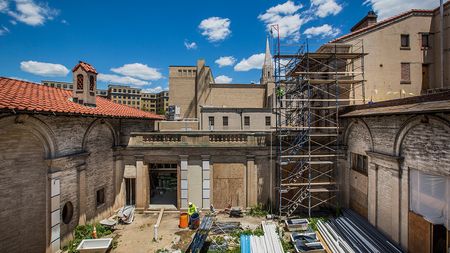 Exterior during renovation process
