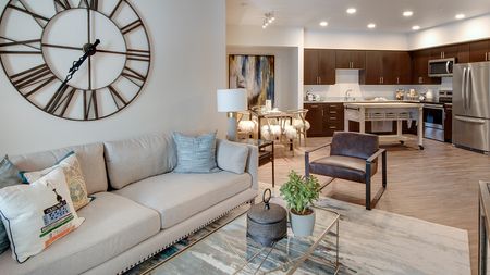 Living area into dining and kitchen