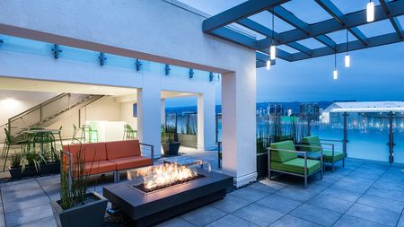 Sky terrace during the evening with fire pit burning