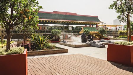 Resident courtyard with water and fire features