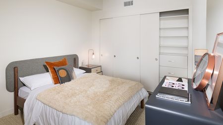 Stunning bedroom with custom closet