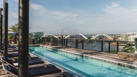 Rooftop lap pool overlooking Anacostia River in DC