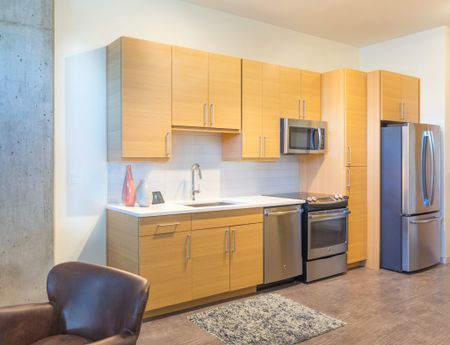 premium kitchen with high-end stainless steel appliances at modera river north apartment homes for rent in denver colorado