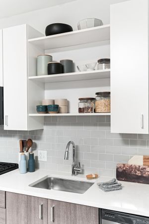 Custom built in cabinetry in a Modera Framingham apartment.