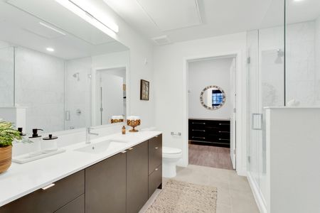 large, brightly lit bathroom modera art park apartment homes for rent in denver colorado