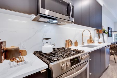 stainless steel gas range in kitchen modera art park apartment homes for rent in denver colorado