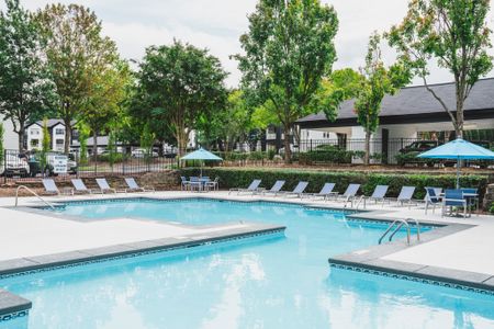 swimming pool looking onto pool deck at alister lake lynn apartment homes for rent in raleigh north carolina