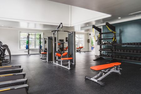 gym with fitness equipment at alister lake lynn apartment homes for rent in raleigh north carolina
