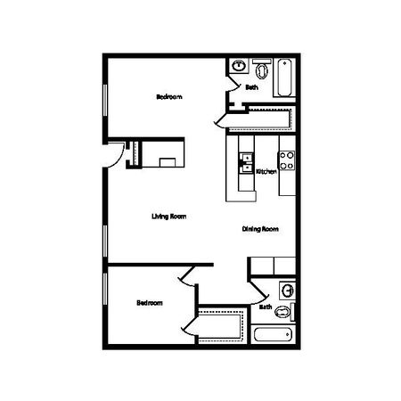 Two Bedroom/Two Bath 960 Sq Ft