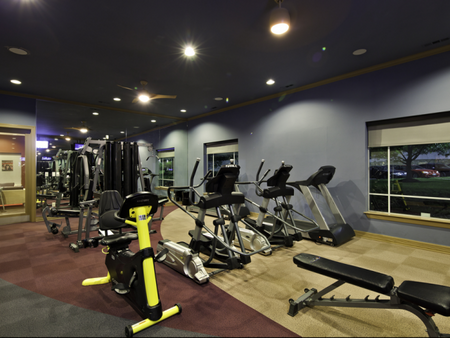 Weight machines, a recumbent bike, and ellipticals in the 24/7 fitness center at The Reserve on 31st