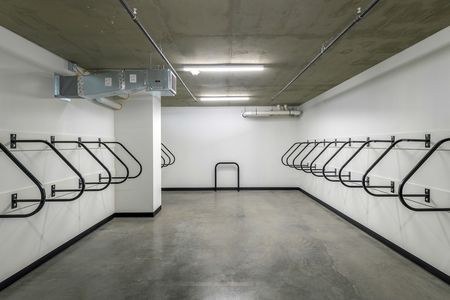 Indoor bike storage with plenty of racks for residents to utilize