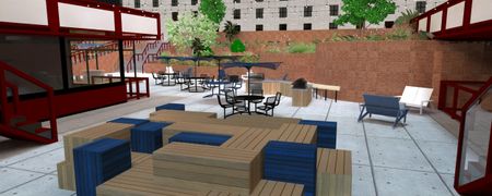Rendering of new additional seating spaces in the courtyard