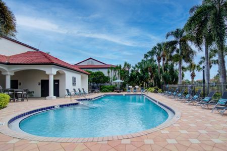 Resort-style pool outside apartments in Palm Beach Florida.