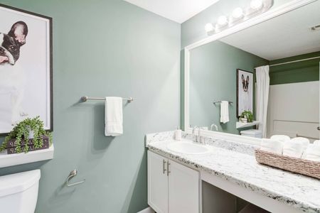 Bathroom with white cabinetry and upgraded countertop